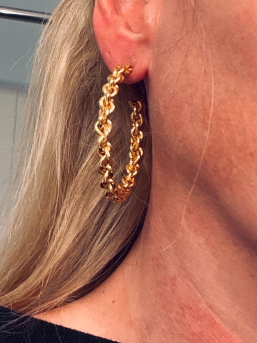 Earrings Chain Hoop Gold-toned 2” Diameter